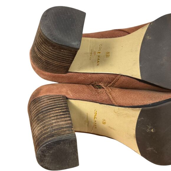 Cole Haan Grand.OS Brown High Heel Chunky Ankle Boots Booties Shoes Leather 8 B - Picture 15 of 16